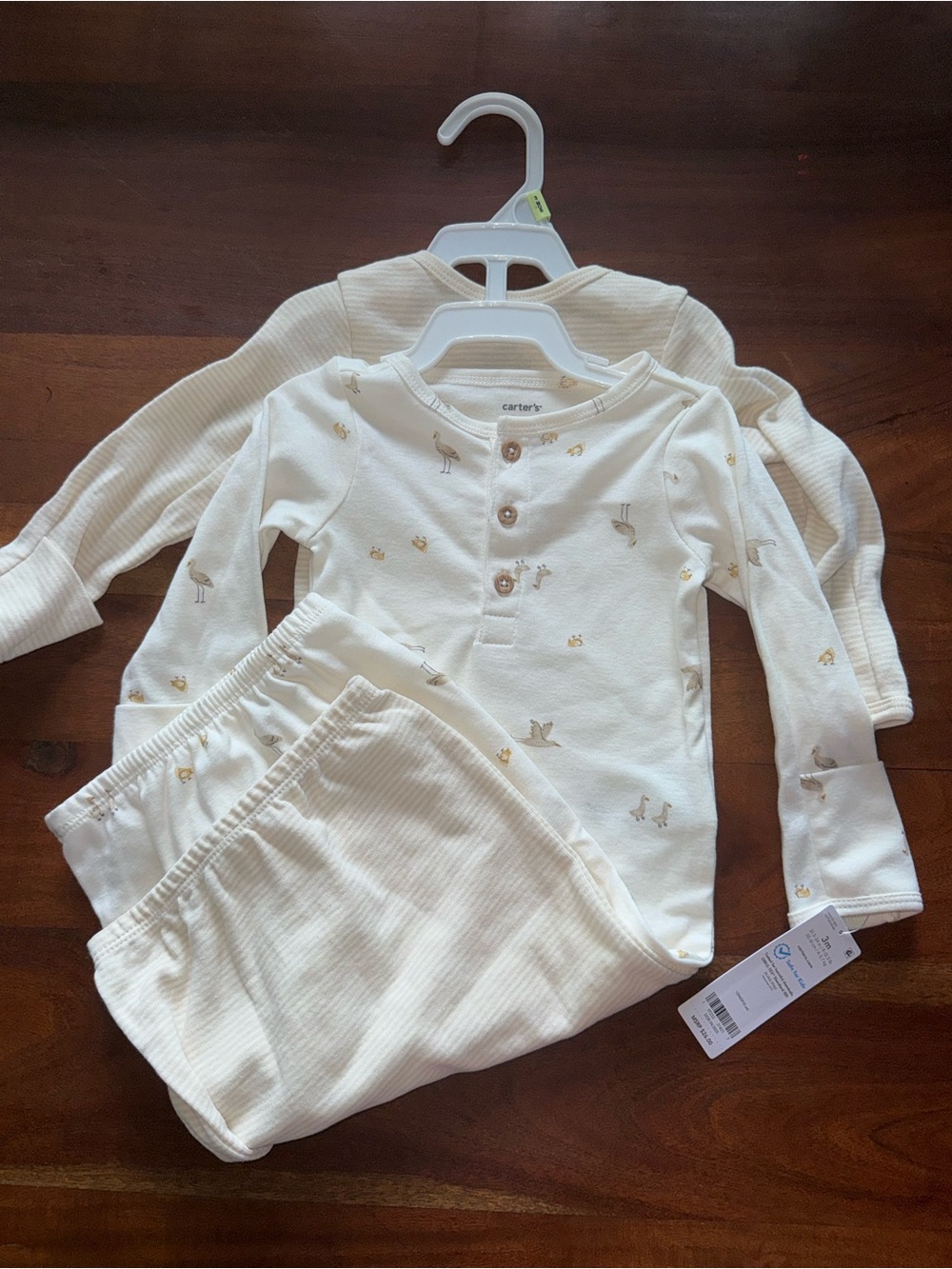 Carter's Cream Long-Sleeve Two-Piece Pajama Set with Tiny Animal Motif